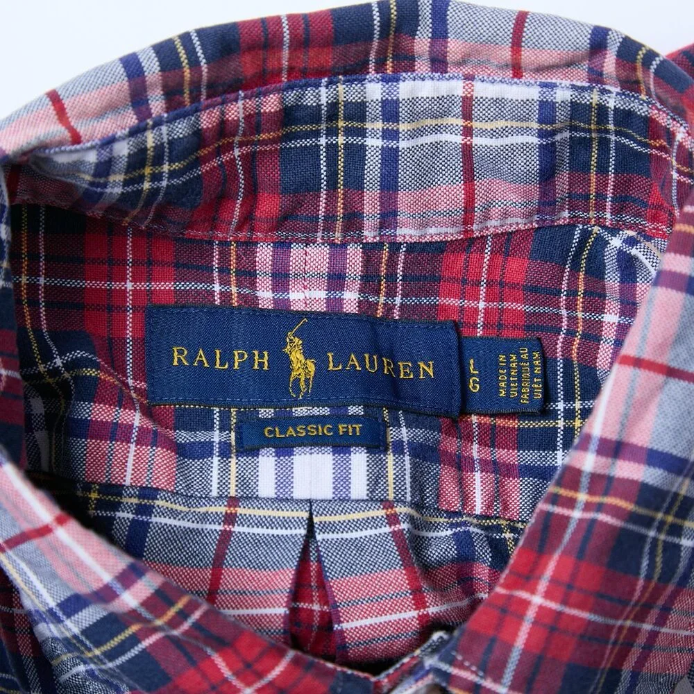 Ralph Lauren Oxford Flesh Pony Classic Fit Long Sleeve Plaid Button Up Shirt L